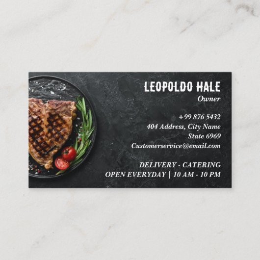 ステーキハウスビジネス | ミニマリストのダークウォール 名刺 (正面)