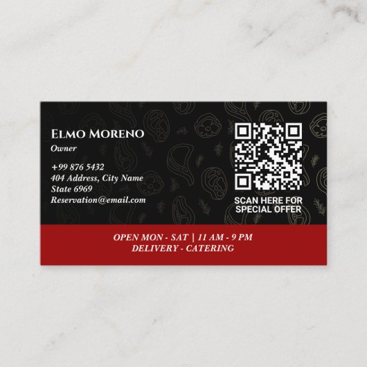 ステーキハウスビジネス | ミニマリストのダークバーコード 名刺 (正面)