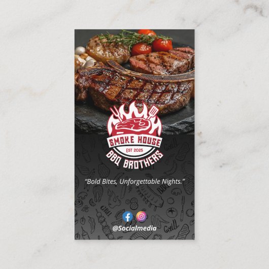 ステーキハウスビジネス | ミニマリストのダークバーコード 名刺 (裏面)