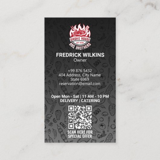 ステーキハウスビジネス | ミニマリストのダークバーコード 名刺 (正面)