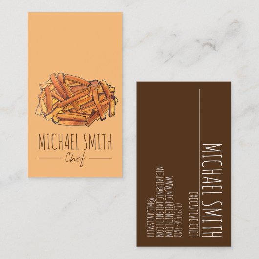 ステーキフランスのフライ揚げポテトチップス・シェフ 名刺 (正面/裏面)