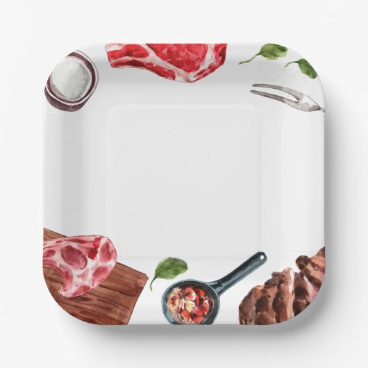 ステーキフードウォーター色 ペーパープレート (正面)