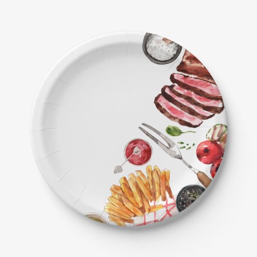 ステーキフードウォーター色 ペーパープレート (正面)