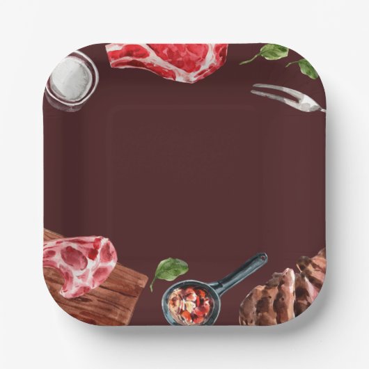 ステーキフードウォーター色 ペーパープレート (正面)