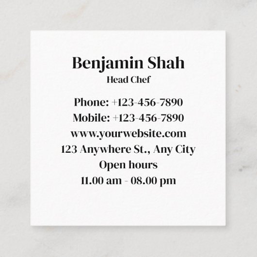 ステーキ食品の名刺 スクエア名刺 (裏面)