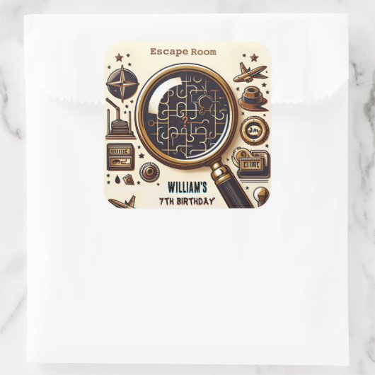 ステージの手がかりスパイエスケープルーム7th誕生日招待状 スクエアシール (バッグ)