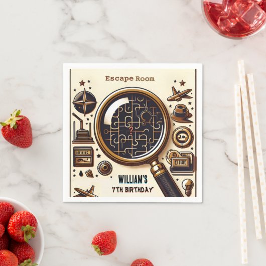 ステージの手がかりスパイエスケープルーム7th誕生日招待状 スタンダードカクテルナプキン (インサイチュ)