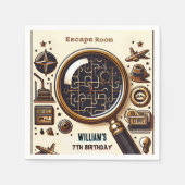 ステージの手がかりスパイエスケープルーム7th誕生日招待状 スタンダードカクテルナプキン (正面)