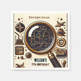 ステージの手がかりスパイエスケープルーム7th誕生日招待状 スタンダードカクテルナプキン