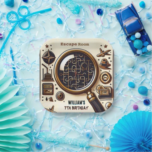 ステージの手がかりスパイエスケープルーム7th誕生日招待状 ペーパープレート (パーティー)
