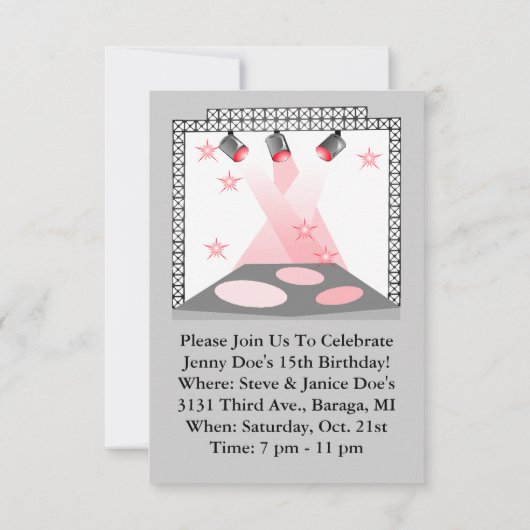 ステージは招待状のカラオケのピンクの灰色の劇場をつけます 招待状 (裏面)