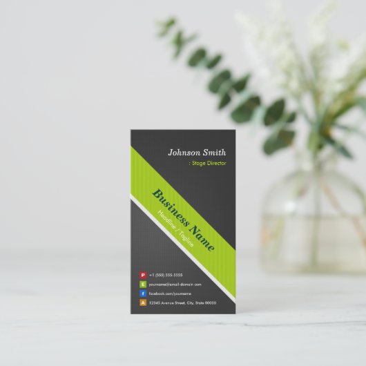 ステージディレクター – プレミアムブラックとグリーン 名刺 (スタンド正面)