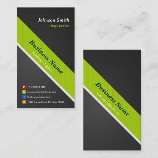 ステージディレクター – プレミアムブラックとグリーン 名刺 (正面/裏面)