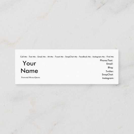 ステージマネージャー – ソーシャルメディアパーソナルカード スキニー名刺 (裏面)