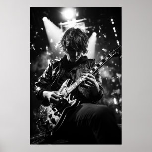 ステージB&W写真のギタリスト ポスター