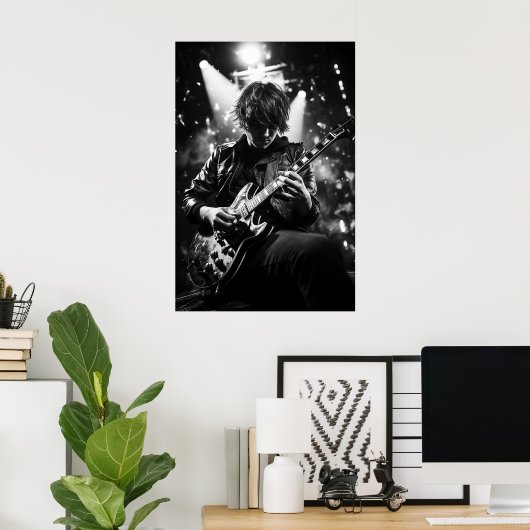 ステージB&W写真のギタリスト ポスター (ホームオフィス)