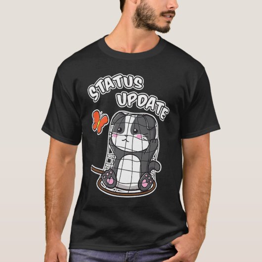 ステータス更新 かわいい 子猫 キティ ねこ 網にかかった Tシャツ (正面)
