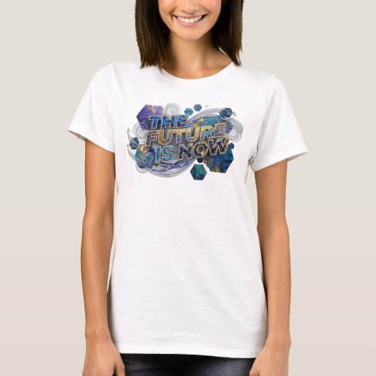 ステートメントブルー THE FUTURE IS NOW ウェアラブルアート Tシャツ (正面)