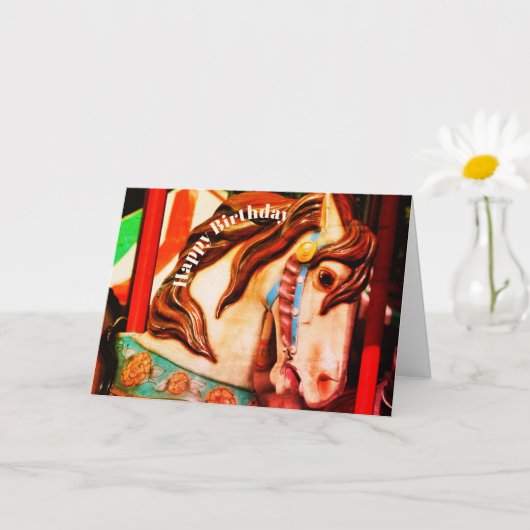 ステード静か回転木馬ホースアート誕生日 カード (小さな植物)