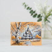 ステーブチャーチインパステルチョークスケッチ ポストカード (スタンド正面)