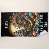 ステームパお洒落ンク深い船舶用車輪 ビーチタオル (正面)