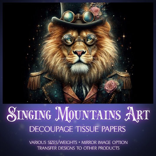 ステームパお洒落ンビクトリアンクのライオンのデコパージュ 薄葉紙
