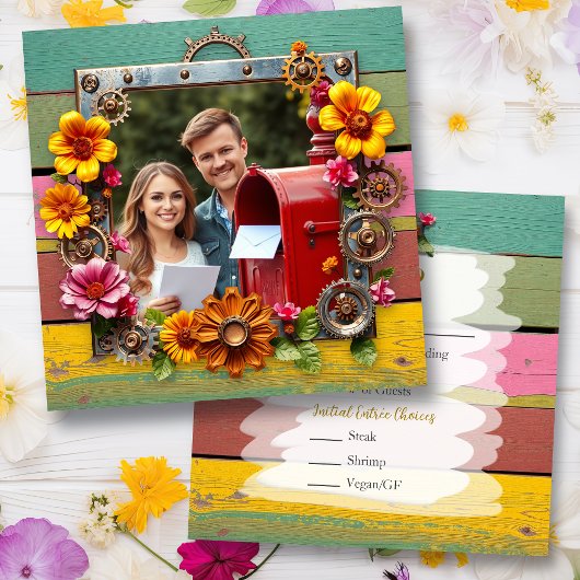 ステームパカラフルンクパーソナライズされたウェディングRSVP セーブザデート