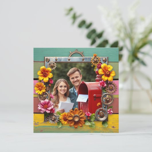 ステームパカラフルンクパーソナライズされたウェディングRSVP セーブザデート (スタンド正面)