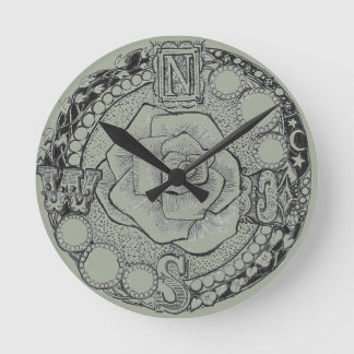 ステームパビクトリアンンクコンパスバラ ラウンド壁時計