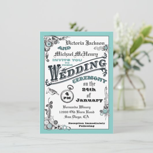 ステームパビクトリアンンク結婚式招待状 招待状 (スタンド正面)