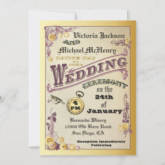 ステームパビクトリアンンク結婚式招待状 招待状 (正面)