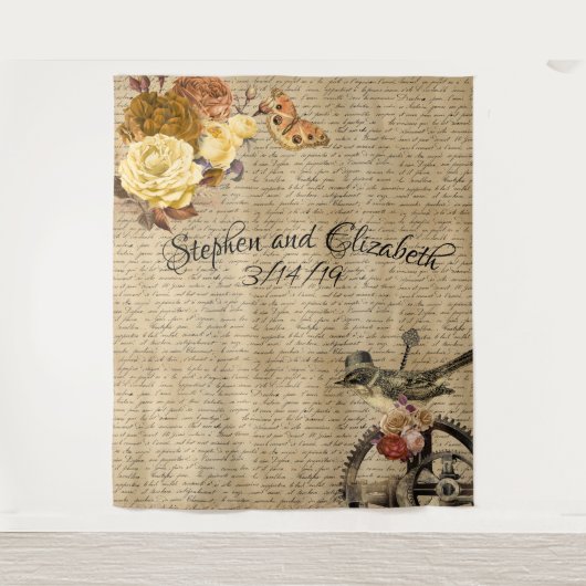 ステームパビクトリアンン結婚クの背景ギアフローラ タペストリー (正面)