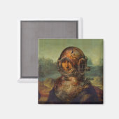 ステームパンクおもしろいダイバーズヘルメットモナリザダヴィンチ マグネット (正面/裏面)