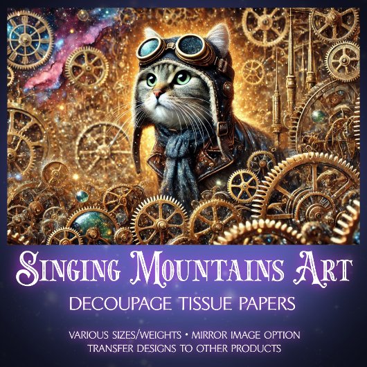 ステームパンクお洒落キャットコズミックジャーニーデコップページ 薄葉紙