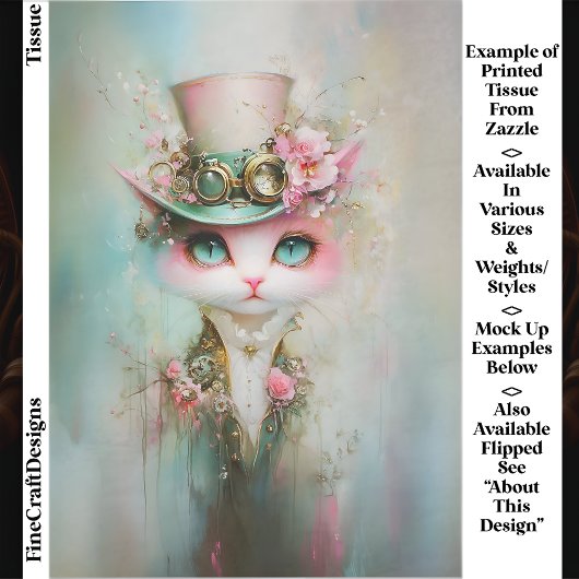 ステームパンクお洒落ハットEE8Rデコページの可愛い猫 薄葉紙