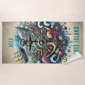 ステームパンクお洒落深いはホイール/いかりを出荷 ビーチタオル (正面)