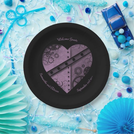 ステームパンクエレガントハートウェディングレセプションクラス ペーパープレート (パーティー)