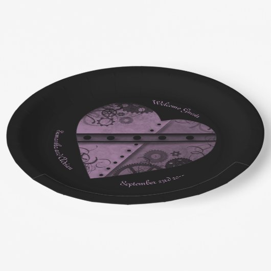 ステームパンクエレガントハートウェディングレセプションクラス ペーパープレート (アングル)