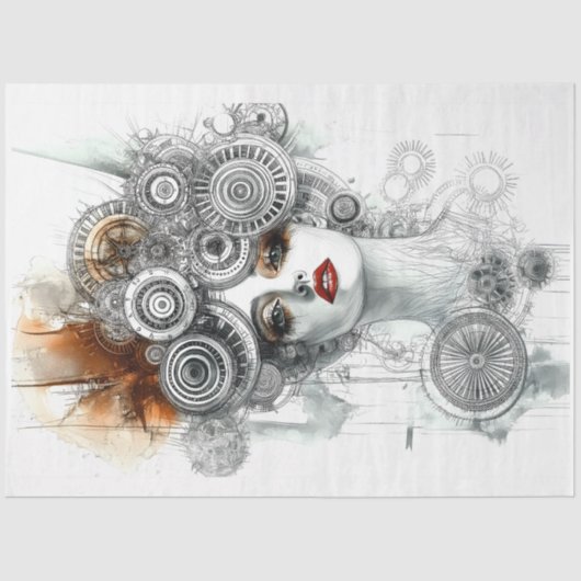 ステームパンクエレガント機械式女性N1デコページ 薄葉紙 (正面)