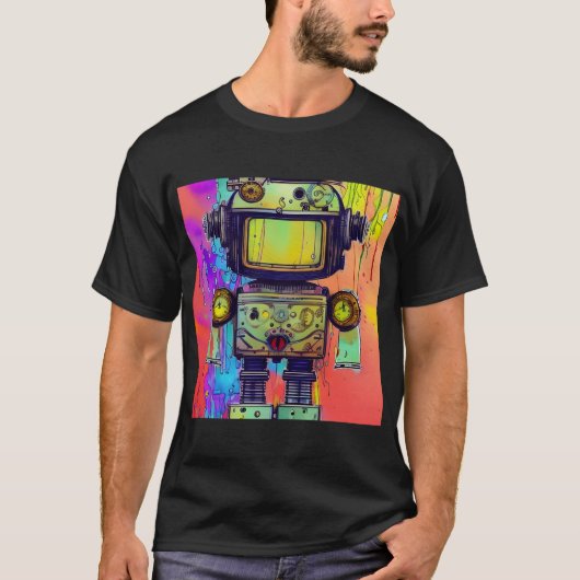 ステームパンクカラフルかわいいロボット Tシャツ (正面)