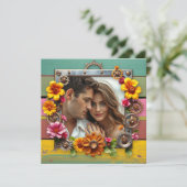 ステームパンクカラフルフラワーズ結婚式招待状 招待状 (スタンド正面)