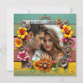 ステームパンクカラフルフラワーズ結婚式招待状 招待状 (正面)