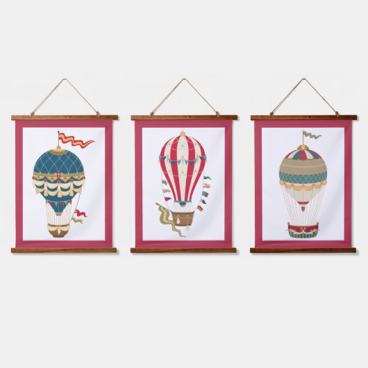 ステームパンクカラフルホットエアバルーンベビーベッドルーム 吊り下げ型タペストリー (トリプル)