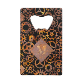 ステームパンクカラフルラスティギアカスタムモノグラム クレジットカード栓抜き