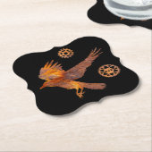 ステームパンクカラフルラスティ飛んでいるカラスとギア ペーパーコースター (アングル)