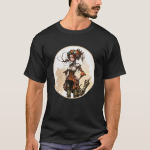 ステームパンクキュート女性レトロサイエンスフィクション機械的ギアC Tシャツ
