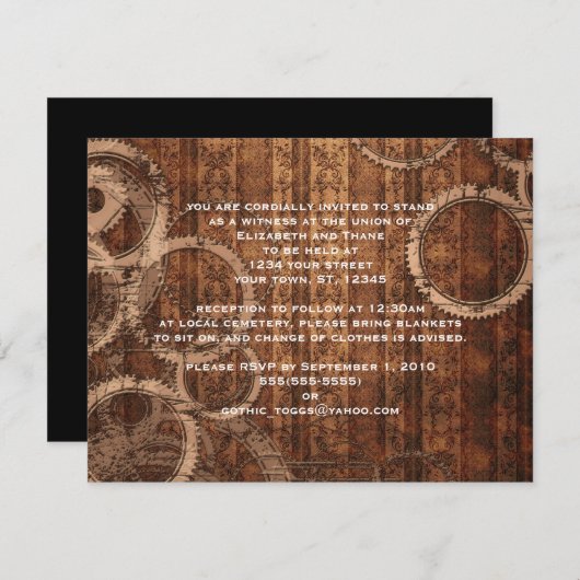 ステームパンクギアダマスクストライプのゴシック招待状 招待状 (正面/裏面)