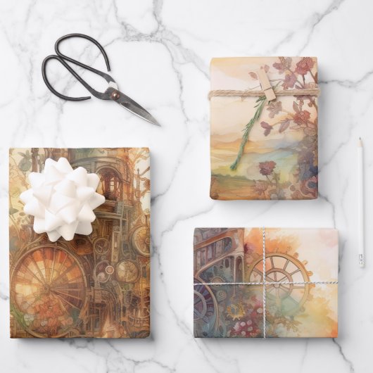 ステームパンククロックギアタワーズラッピング紙 ラッピングペーパーシート (正面)