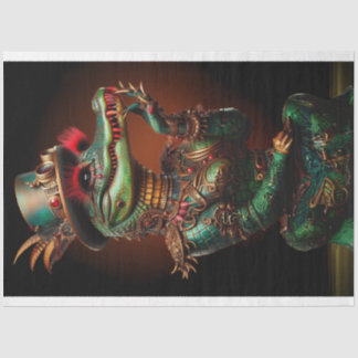 ステームパンクグリーン色アリゲーターデコパージュ 薄葉紙