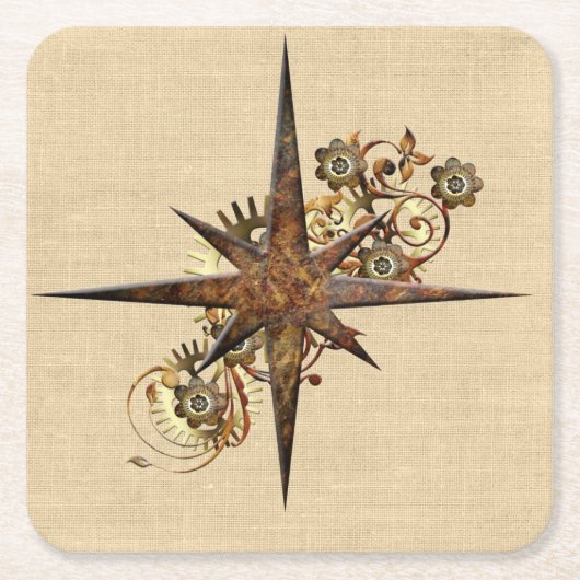 ステームパンクコンパススター スクエアペーパーコースター (正面)